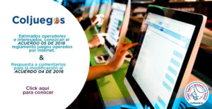 Colombia:  Modificación del Reglamento de Juegos Novedosos operados por Internet, fotografía de una página web 