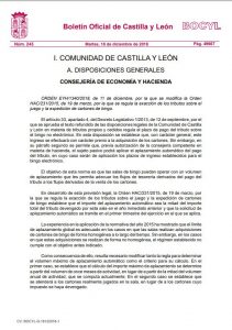 Castilla y León Orden EYH/1340/2018, de 11 de diciembre, de la Consejería de Economía y Hacienda (B.O.C.Y.L.núm 243, de 18 de Diciembre), fotografía del texto escrito