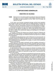 Estado Resolución de 31 de octubre de 2018, Dirección General de Ordenación del Juego (B.O.E. núm. 270, de 8 de Noviembre). Fotografía de parte del escrito.