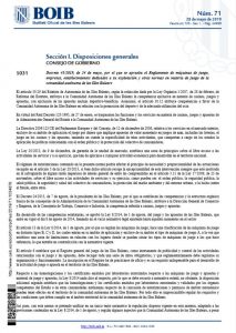 Illes Balears. Decreto 43/2019, de 24 de mayo, (B.O.I.B. núm. 71, de 28 de Mayo), fotografía del escrito