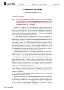 Murcia. Decreto 37/2019, de 27 de marzo (B.O.R.M. núm. 77, de 3 de Abril), fotografía del texto escrito.
